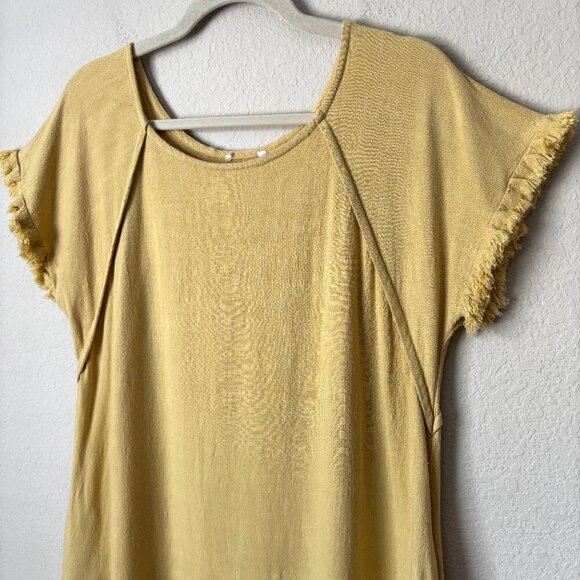 Umgee Linen Blend Boho Beachy High Low Frayed Hem Essential Tunic Dress - Picture 2 of 8